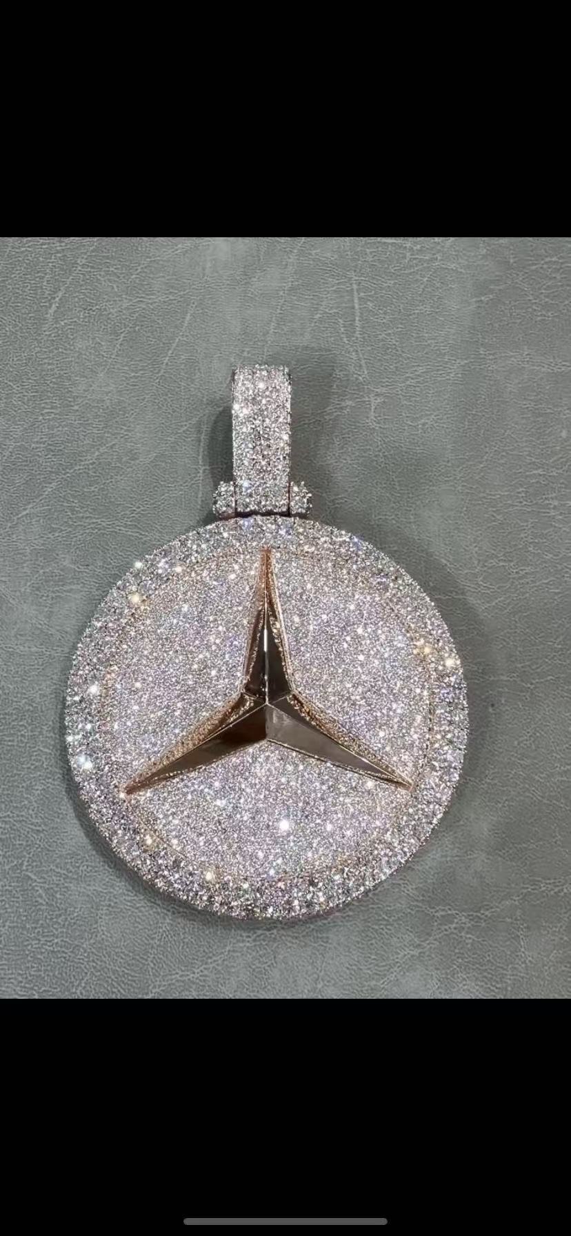 Custom Mercedes-Benz Pendant — Two-Sided Lab Diamond Pavé