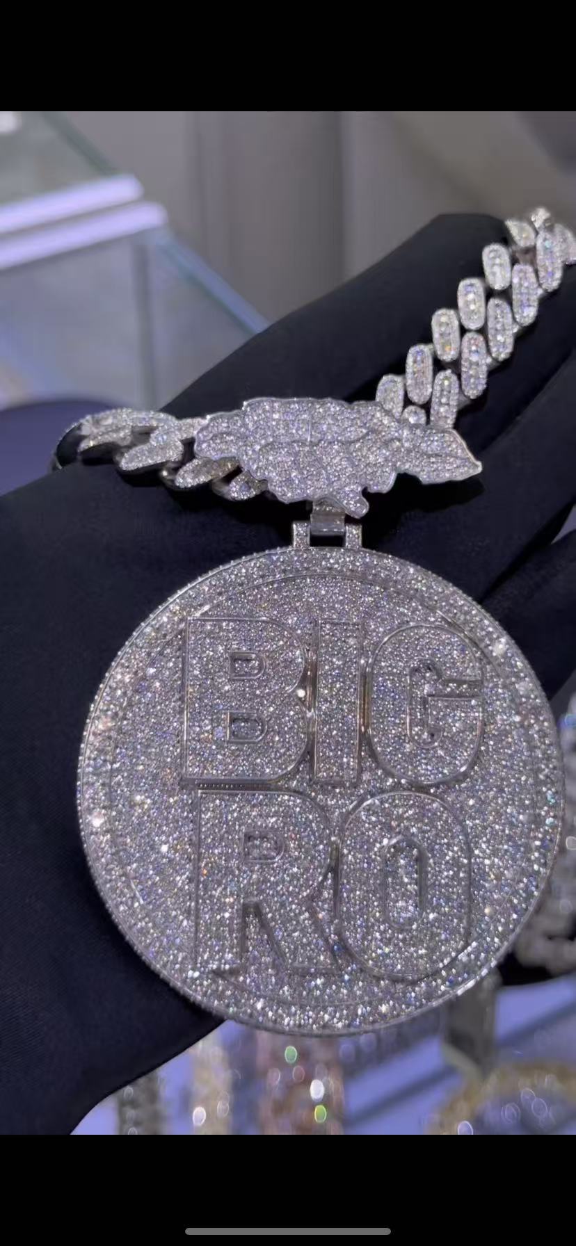 Custom BIG RO Iced-Out Round Pendant — 10K Gold, 10.5 Ct Pavé