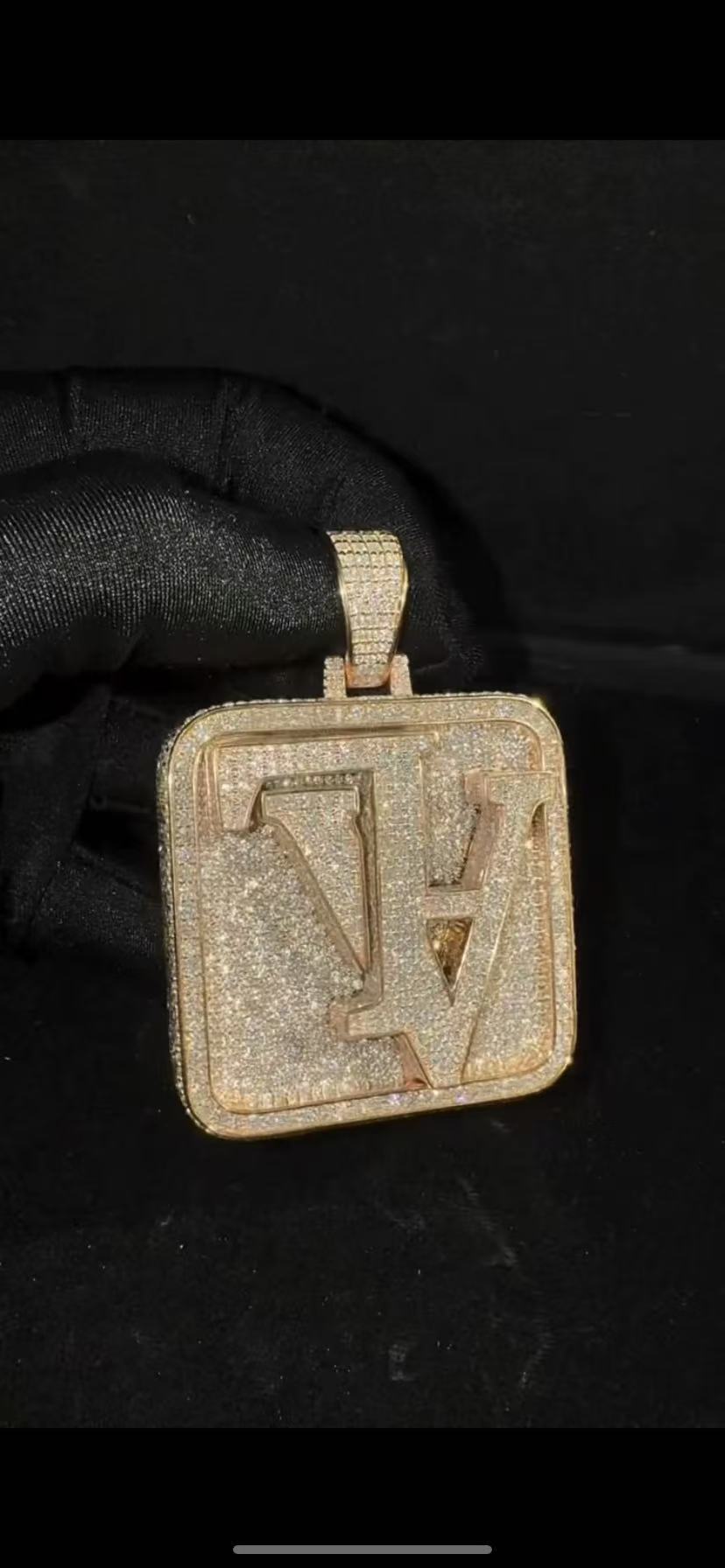 Custom Letter Square Pendant — 14K Gold, Full Lab Diamond Pavé