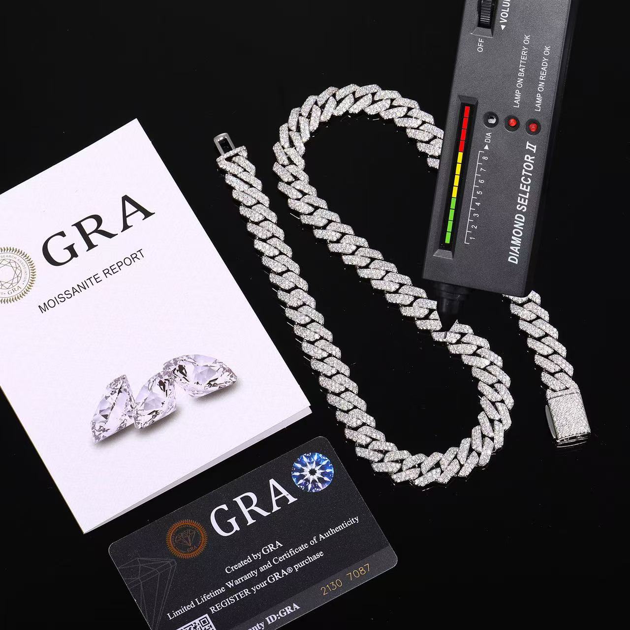 10mm Rhomboid Cuban Link Chain — VVS Moissanite, 14K Gold Plated