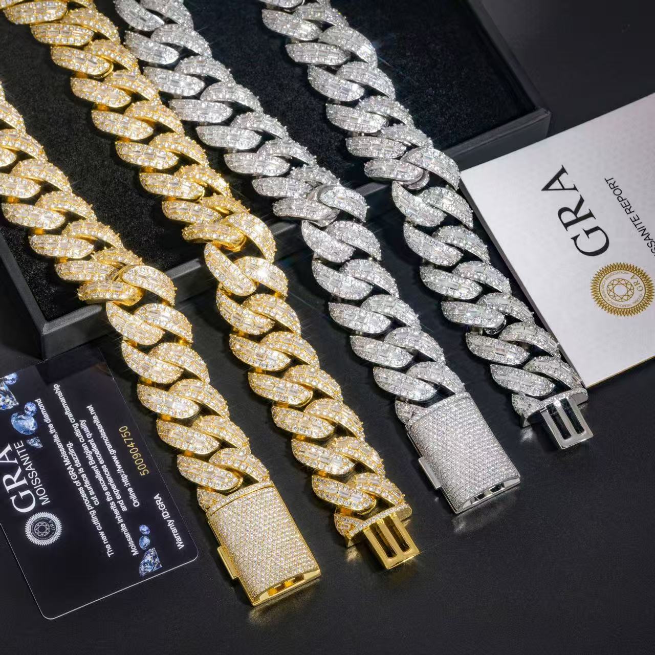 25mm Miami Cuban Chain — Baguette Moissanite, 14K Gold Plated