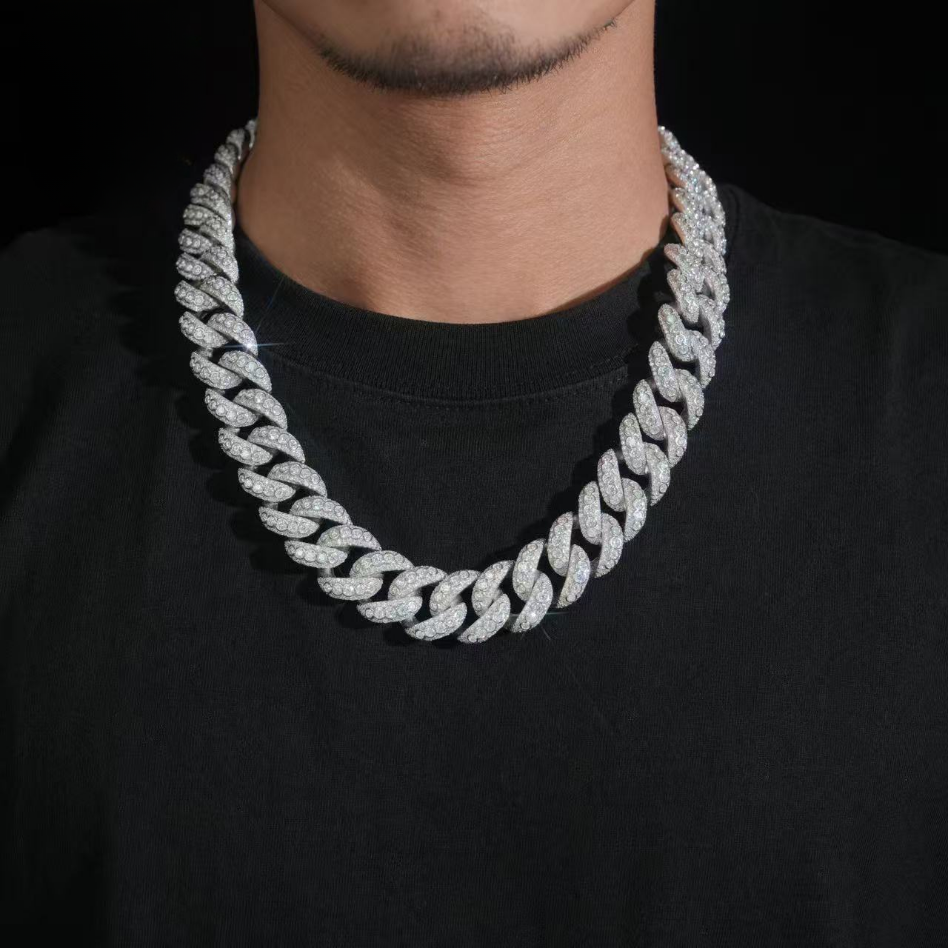 20mm Iced Out Cuban Chain — VVS Moissanite, White Gold